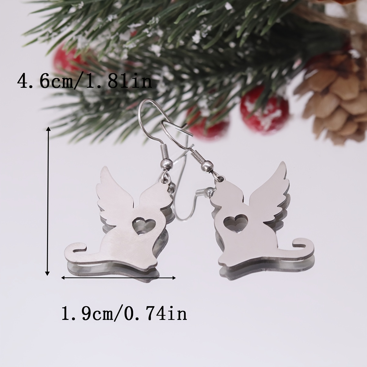 Women's Cute Angel Cat Hollow Heart Drop Earrings