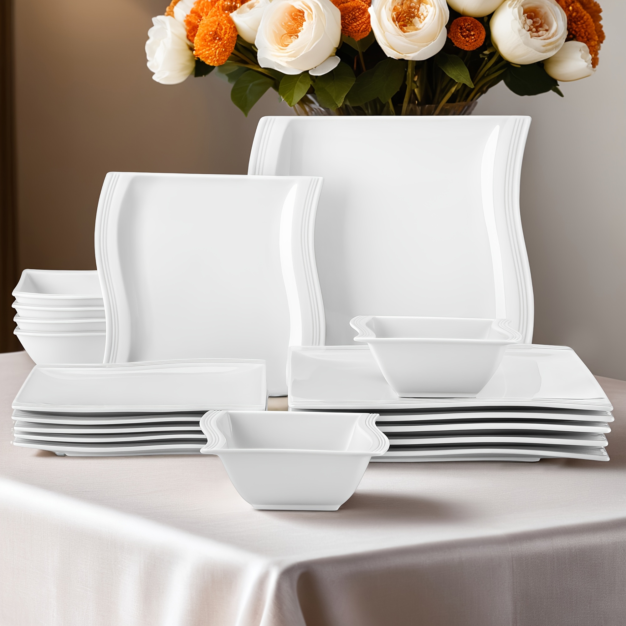 18pcs Dinnerware Set Porcelain White Tableware Dinner Plate Dessert Plate Cereal Bowl For 6 People