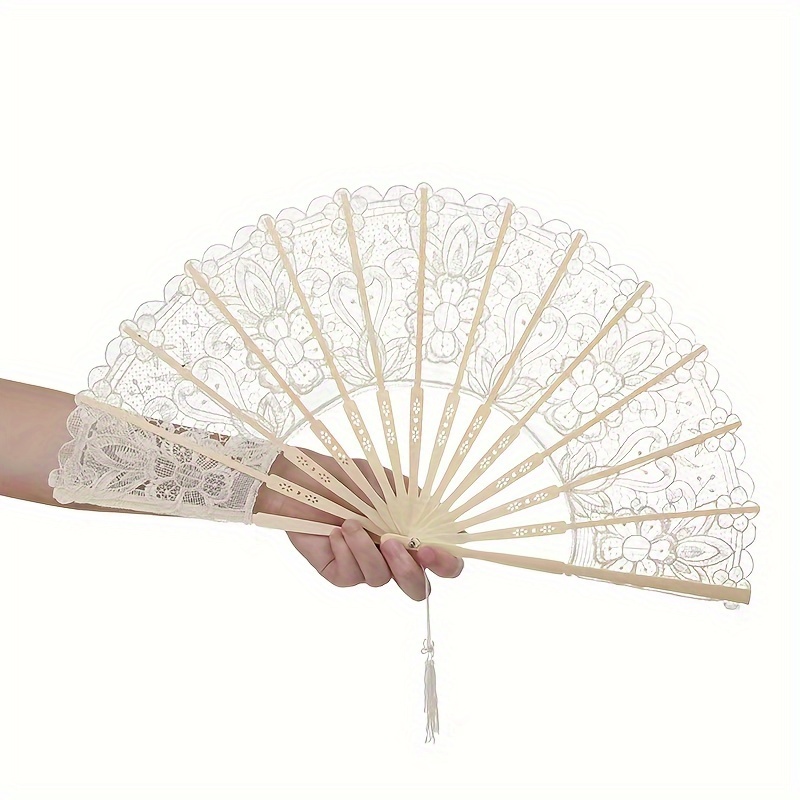 

Elegant White Lace Tassel Fan, Bamboo Handheld Hollow Out Bridal Fan, Romantic Wedding, Party, Gift, Birthday, Bachelorette & Wedding Party, Dance Accessory