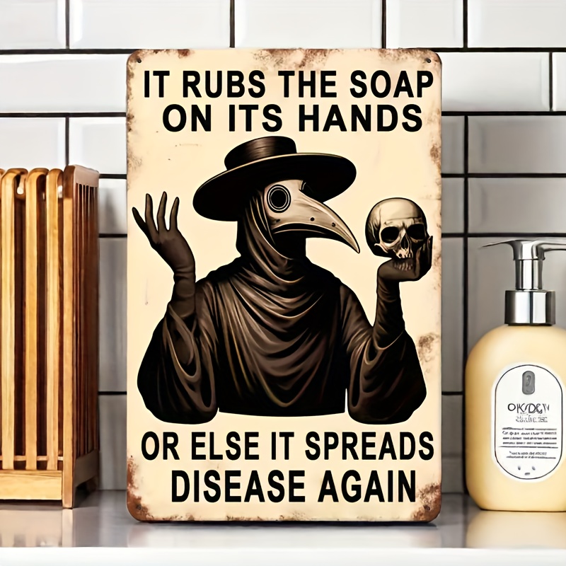 

Gothic Plague Wall Art - Vintage Hand Washing Sign, 8x12 Inches - Ideal For Bathroom & Home Decor, Unique Gift Idea