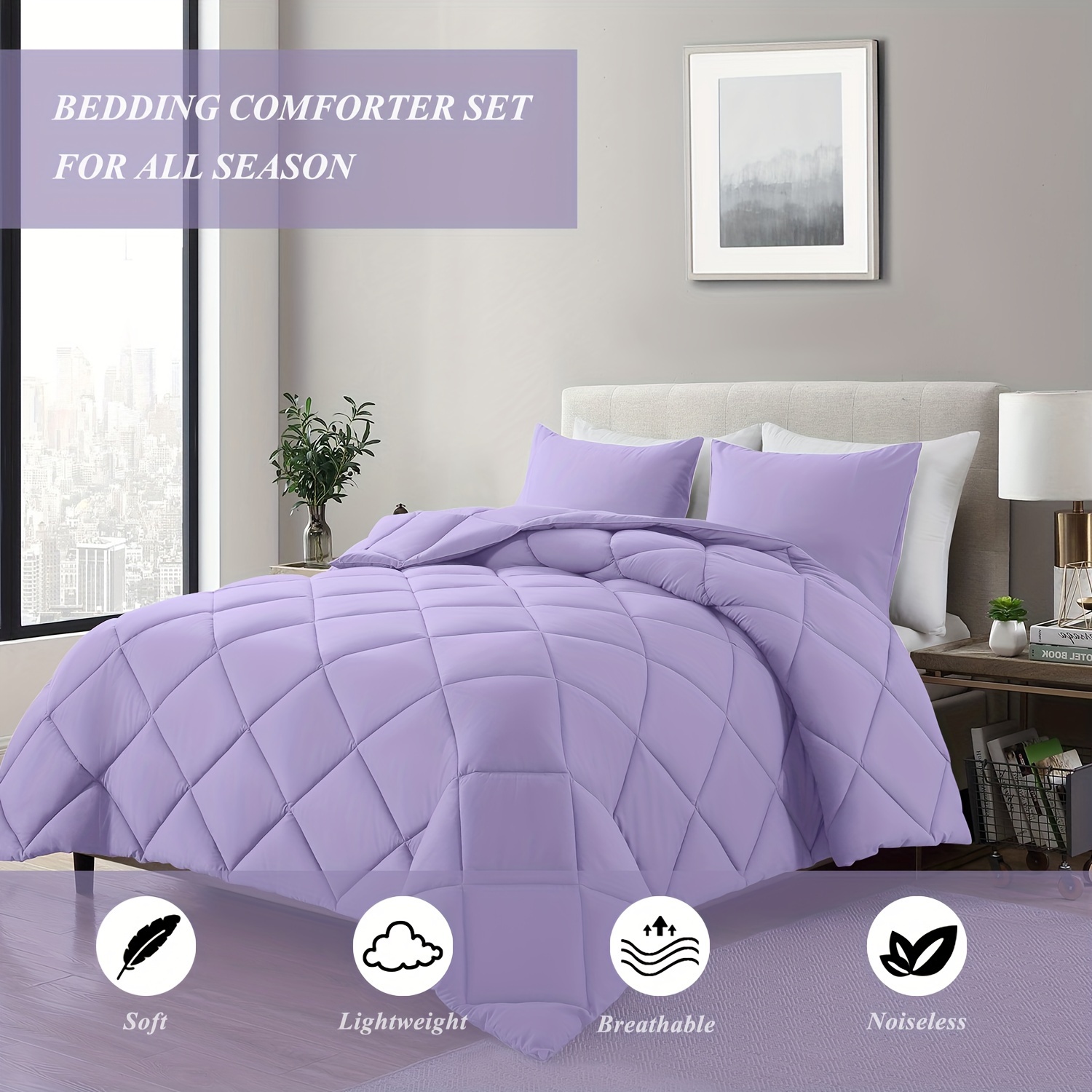 

® 3- Quilted Set - , , All- Lavender Purple - For , , Summer, And Fall, 200gsm, Size