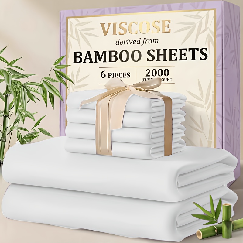TEMU 4/6pcs Cooling Bamboo Sheet Sets - Queen Size Soft 2000tc Luxurious Hotel Sheets, Luxury Kids Fitted Sheet, With 16-inch Deep Pocket, Kids Sheet