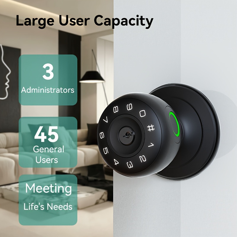 smart door lock handle with voice announcement wireless 4 in 1 keyless entry lock fingerprint keypad temporary codes emergency access   design for homes apartments offices garages   fit door locks for home details 4