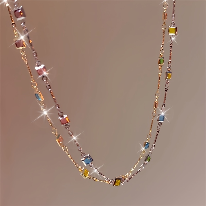 TEMU 2pcs Five-color Gemstone Princess Necklace, Light Luxury And Minimalist, With Bohemian Resort-style Clavicle Chain Jewelry For Girlfriend
