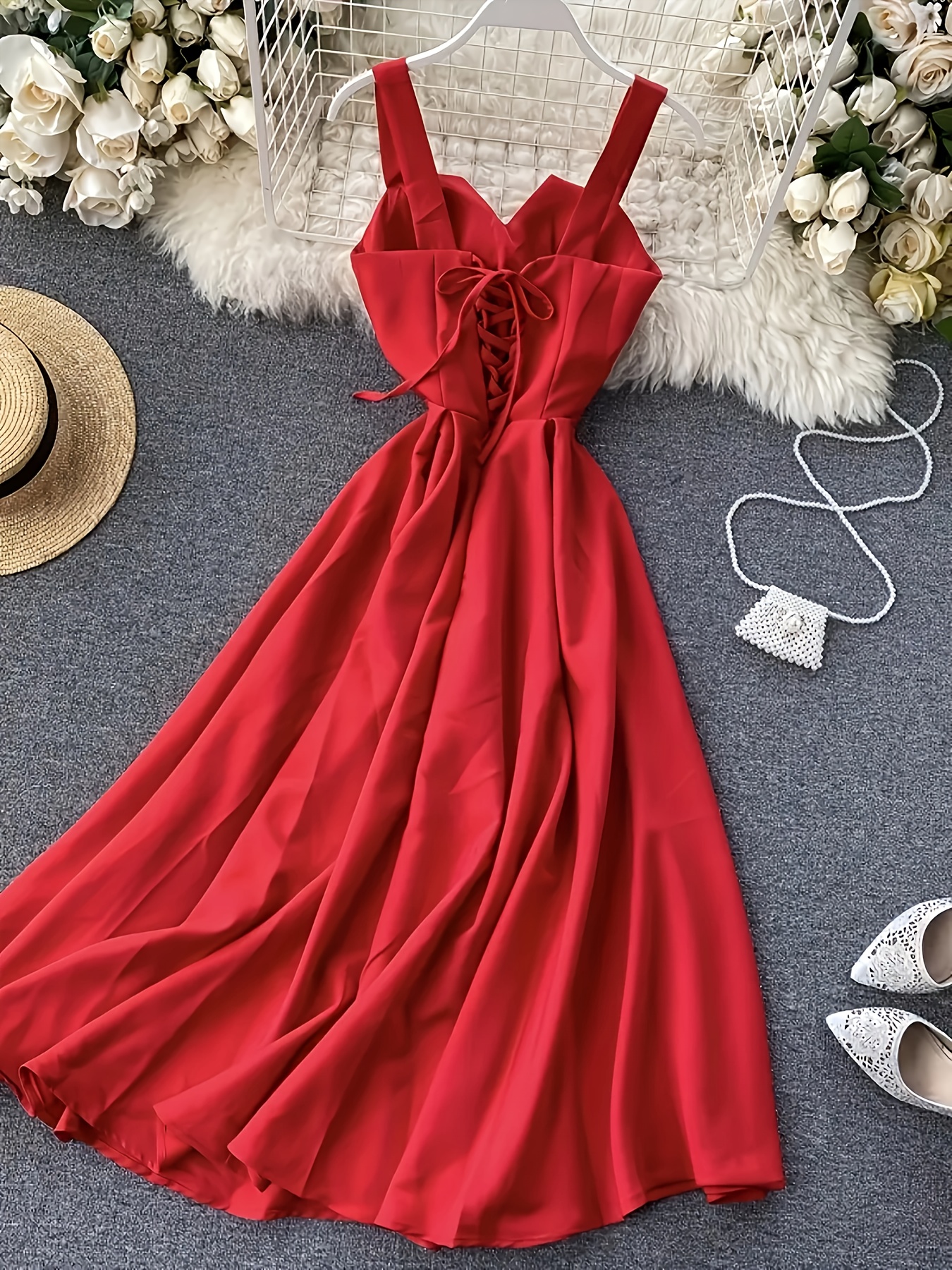 red dresses sold on Temu New Zealand