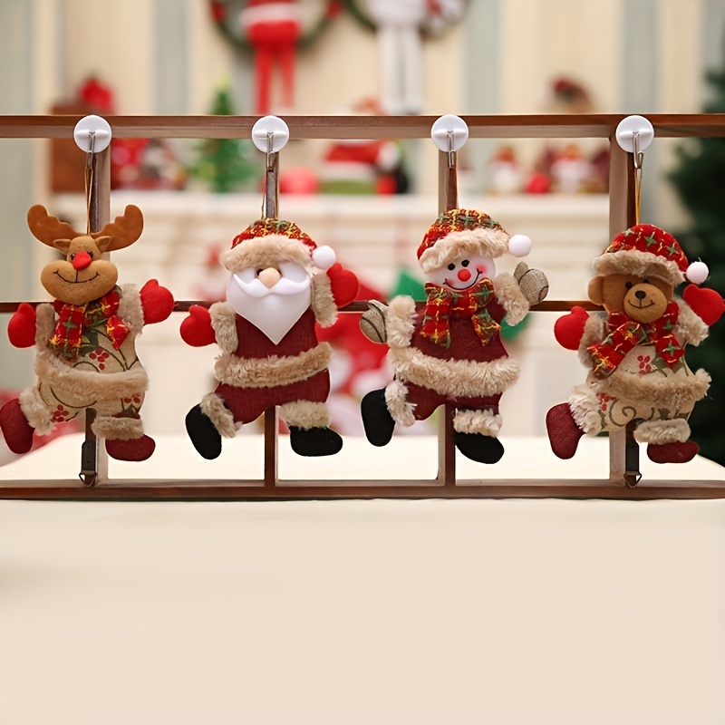 

4pcs Christmas Christmas Tree Accessories Decoration Christmas Little Doll Dancing Old Man Snowman Elk Bear Doll Small Hanging Pendant Gift Box With Decoration