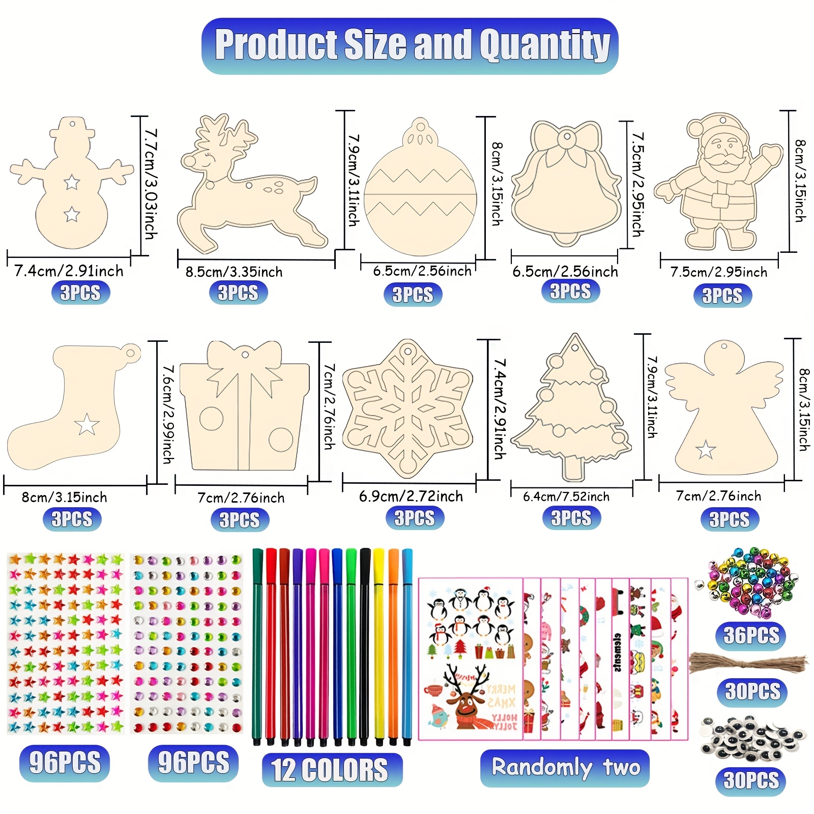 Image of 332pcs Christmas Craft Set, Wooden Christmas Decorations, Christmas Wooden Pendant Ornaments, Christmas Tree Decorations, Christmas Gifts