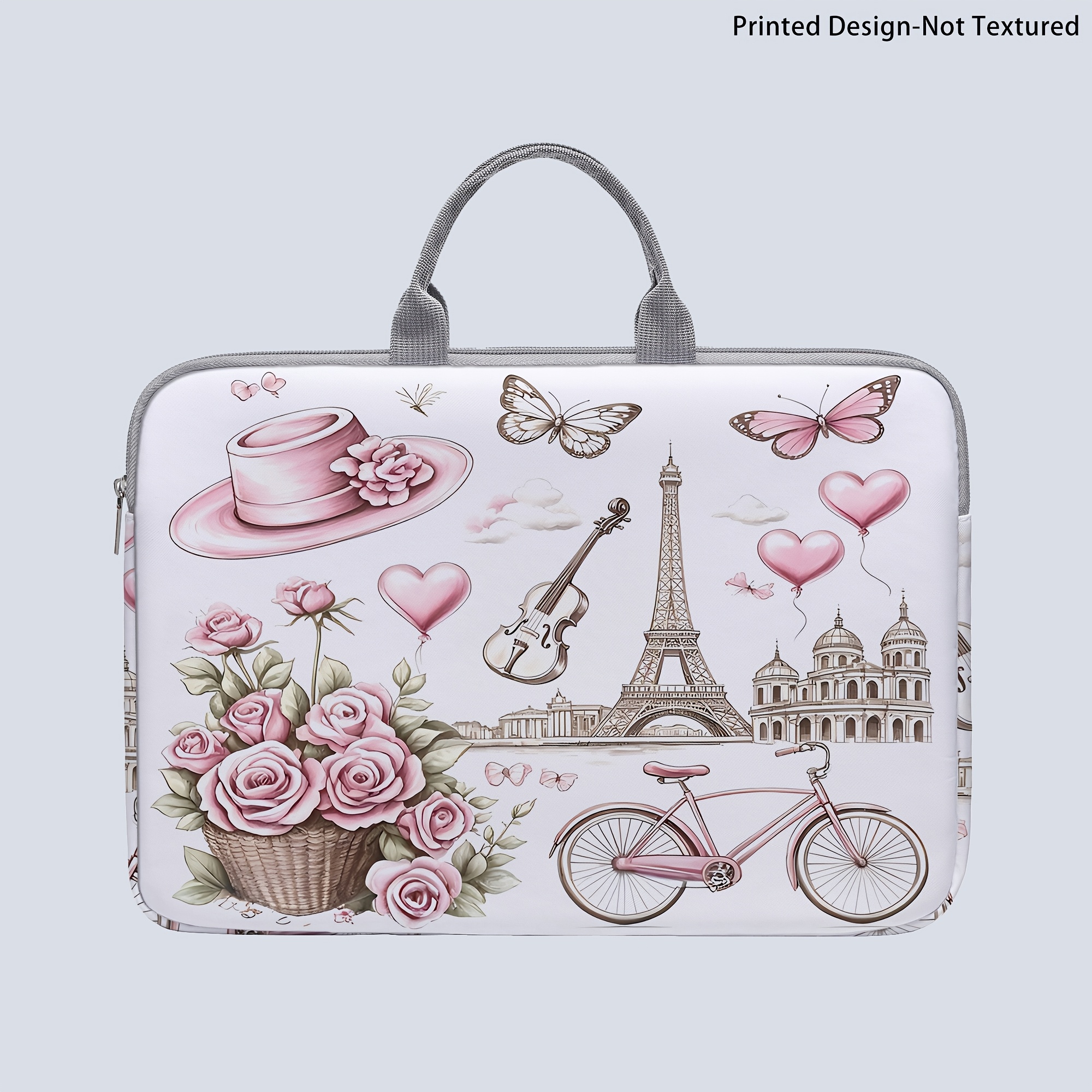 TEMU [Motif imprimé - Non texturé] 1 Sac pour ordinateur portable, Sac pour ordinateur portable rose à imprimé, Sac en tissu de style mallette,