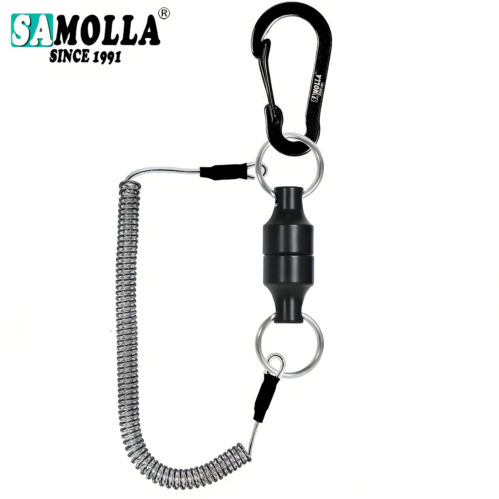 Image of Magnetic Net Release Holder For Fishing Additions, Featuring A Coiled Lanyard, A Strong Magnet, A Carabiner , And An Anti-drop Rope For Trolling