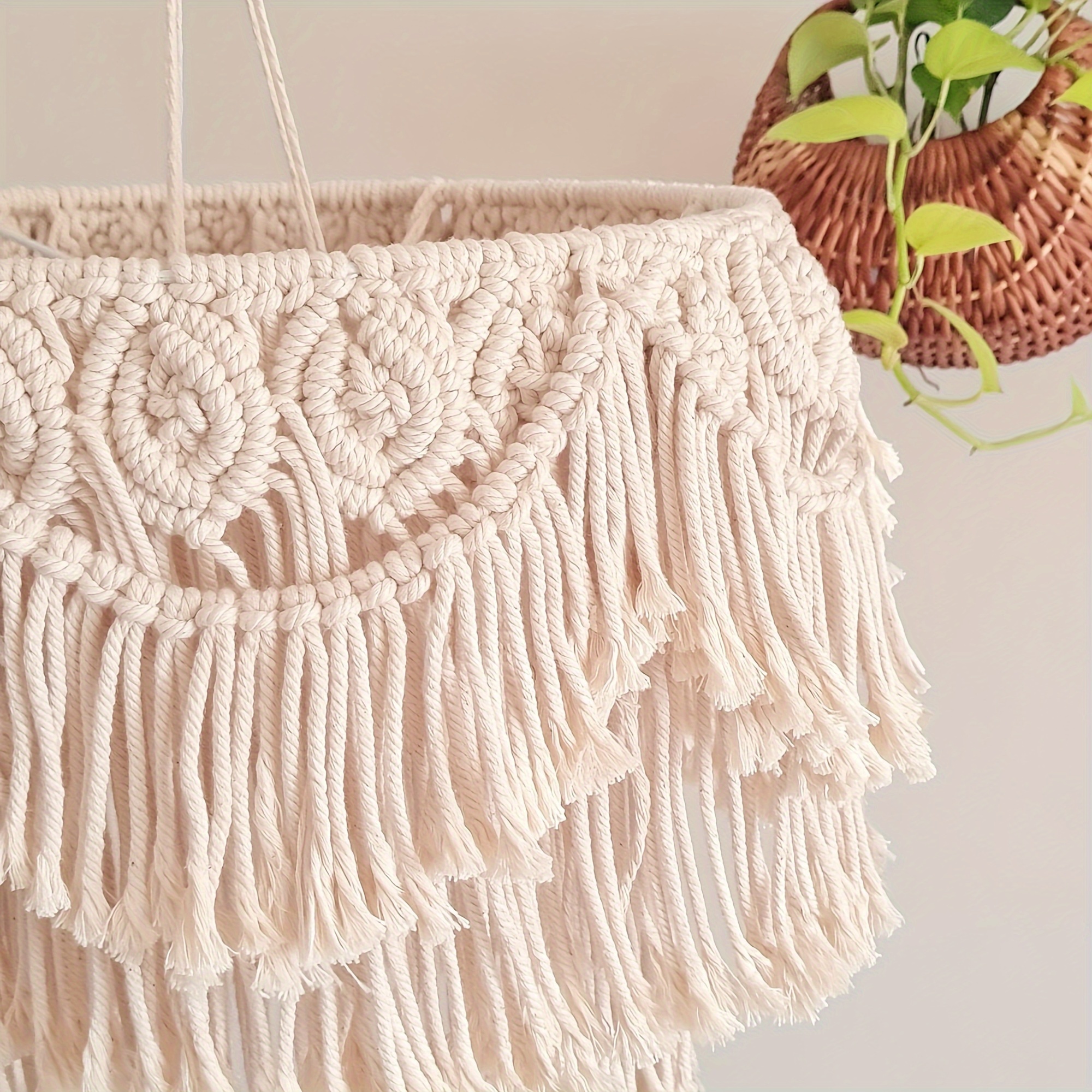 unique   bohemian tassel hanging lamp shade artistic fabric decorative lighting accessory with no battery required   and versatile home decor enhancement details 4