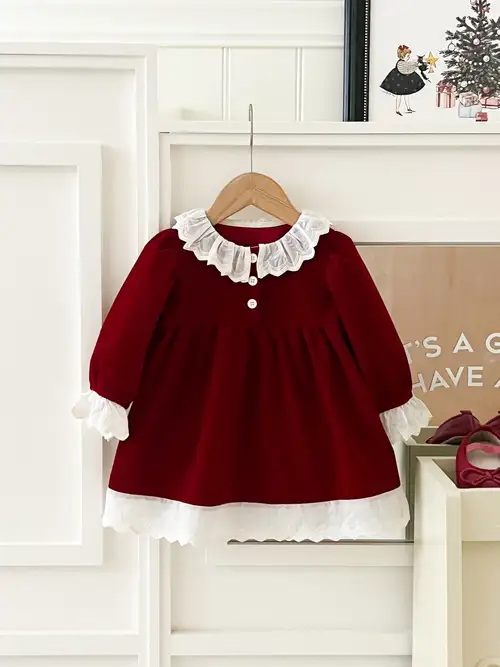 infant red christmas dress Girls Baby Birthday Princess Dress Flower Girl Wedding Dress Perfect for a birthday Handmade Red Christmas Dress: Baby