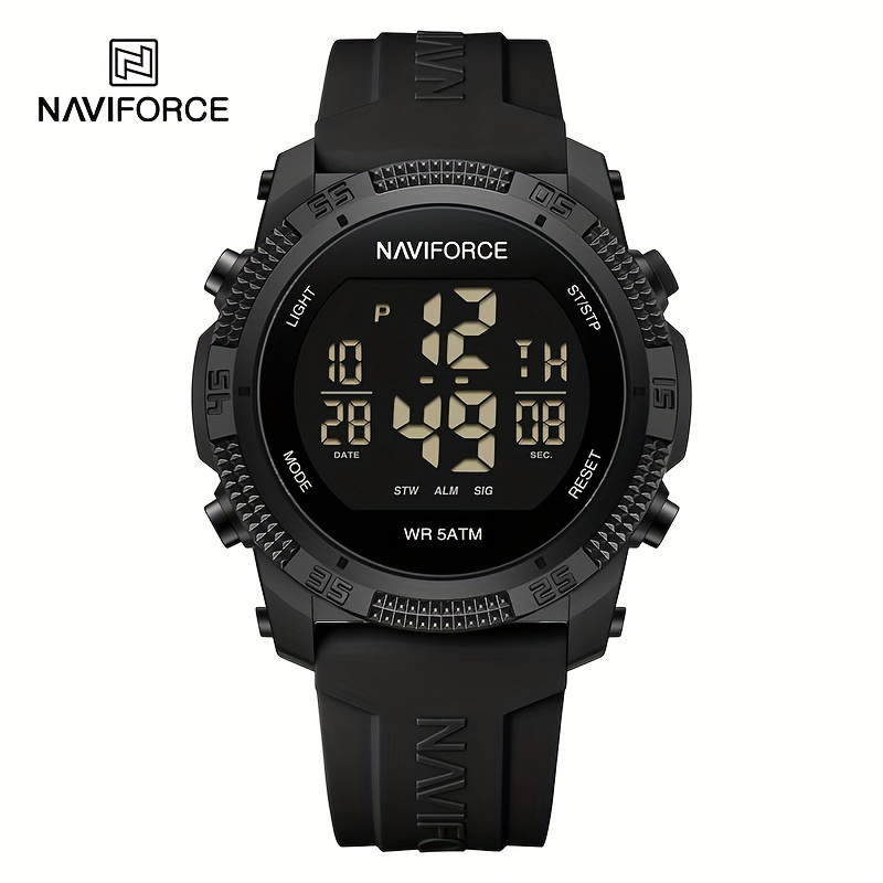 Reloj deportivo digital para hombre NAVIFORCE - Negro con detalles verdes, resistente al agua, pantalla de fecha, función de cronómetro, correa de goma, ideal para viajes y fitness, reloj deportivo | Cara de reloj digital | Correa ajustable - Negro Negro
