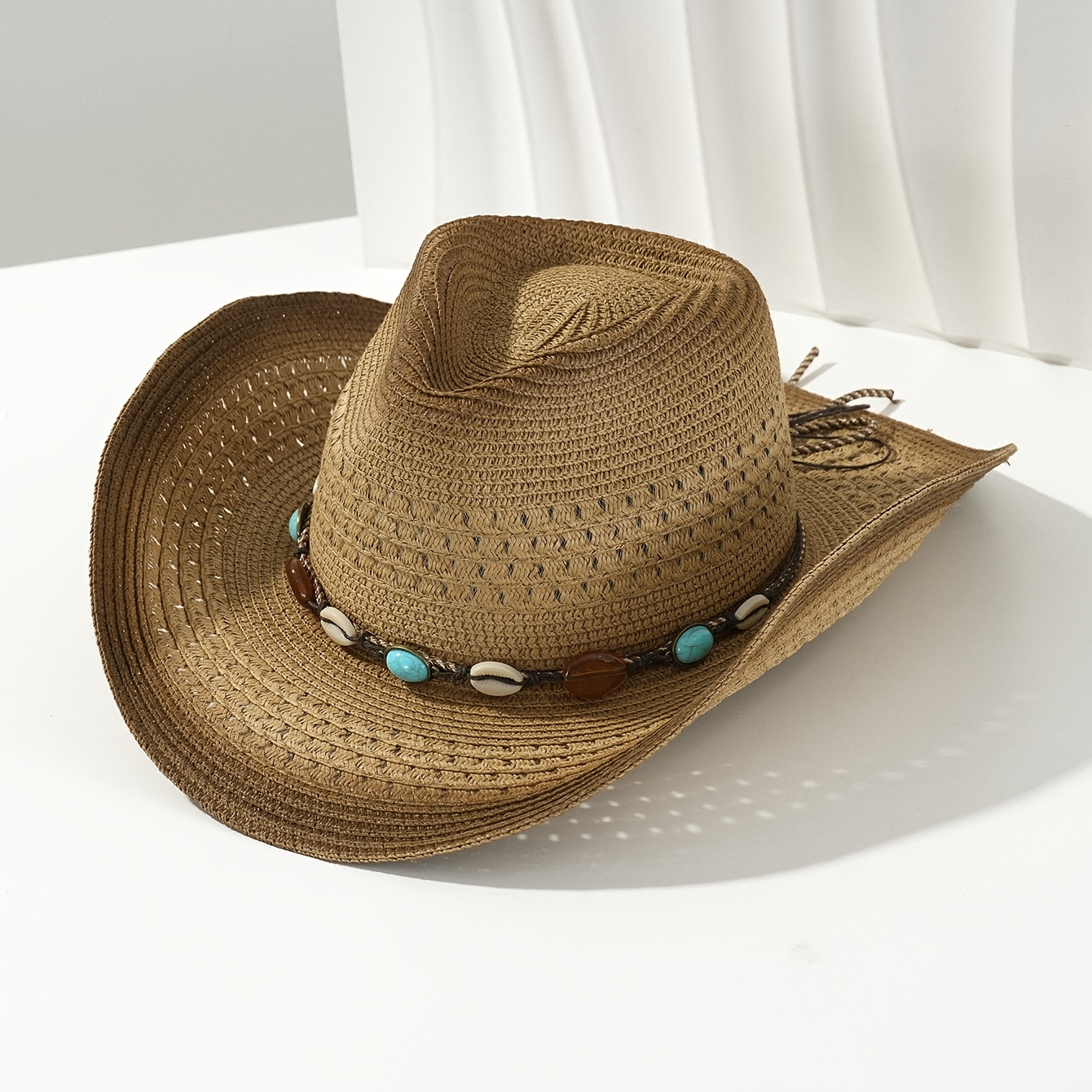 Straw Cowboy Hat with Windproof Chin Strap Sun Protection Deago Straw Cowboy Hat for Men Women Western Cowgirl Hat  main image 3