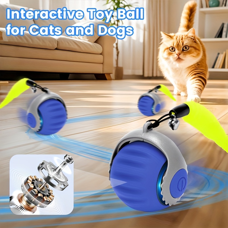 usb-rechargeable vibrating cat toy ball with obstacle avoidance, realistic  tail & bell - interactive /rolling robot for indoor/outdoor play suitable  for all cats, safe durable plastic cat toys (compatible for all cat