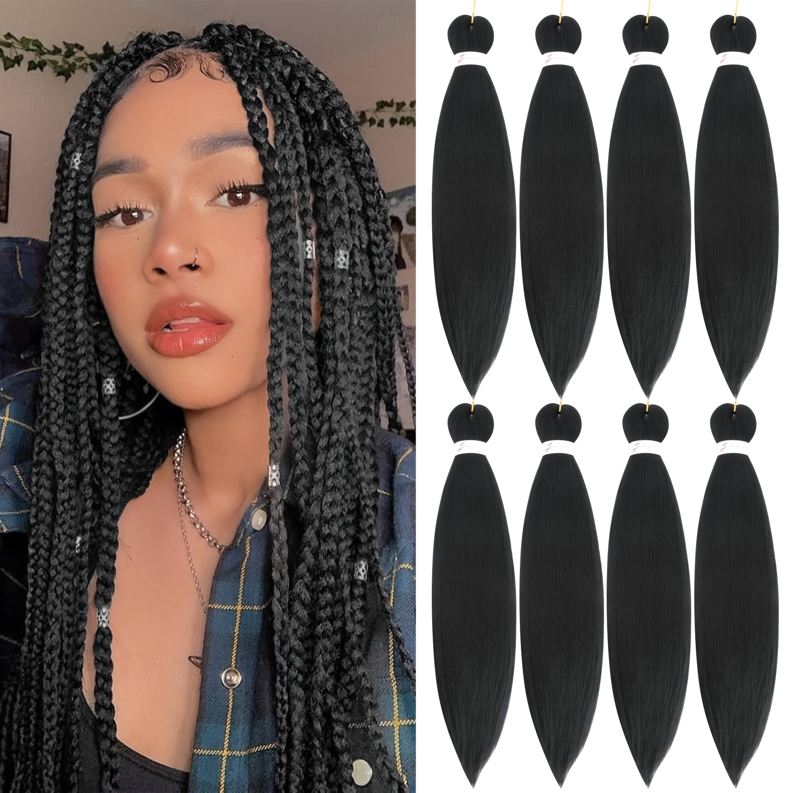 Image of 8 Packs Pre-stretched Braiding Hair 12/18/20/24/26/28/30 Inch - , Soft, Synthetic Extensions For Crochet Braids Or Twists