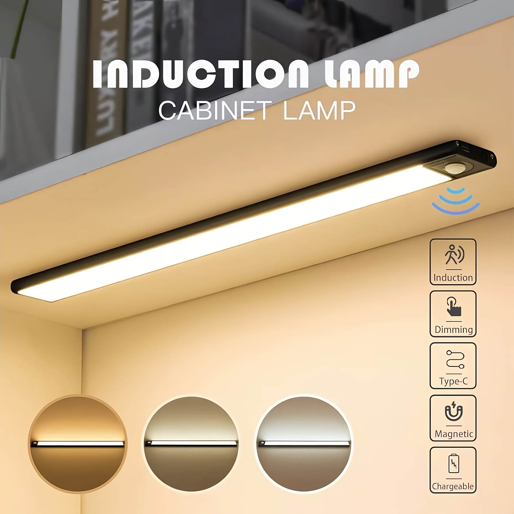 E-shop 15,74-Zoll LED-Unterschrankleuchte mit Sensormontage, 3-Farben dimmbar, USB-wiederaufladbar mit 700-mAh-Akku, Bürobeleuchtung, magnetische