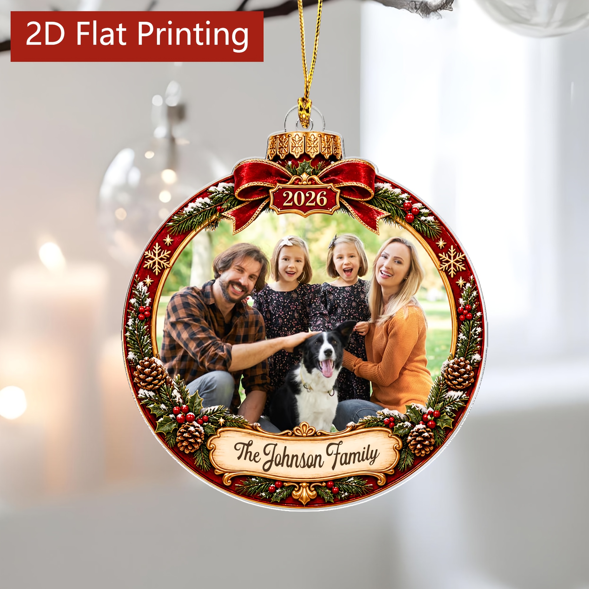 TEMU 2d Flat 2026 Custom Family Photo Christmas Tree Decoration, Personalized Round Acrylic Pendant, Customizable Picture Christmas Decoration As A