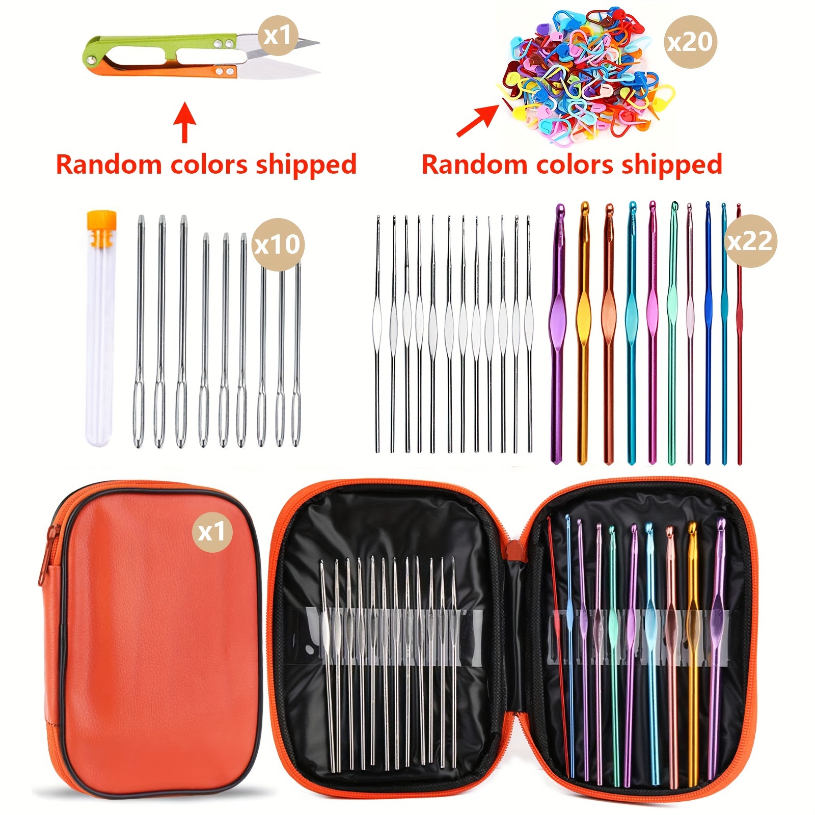 KRABALL Knit Crochet Hook Kit Knitting Needles Set With Bag,Steel Large Eye  Blunt Needle,Markers,DIY Hand Sewing Accessories - AliExpress