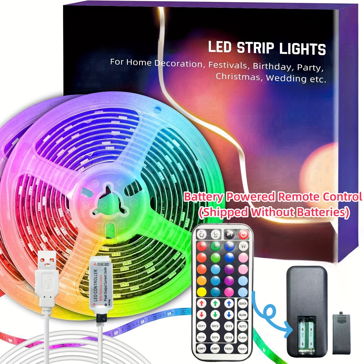 40ft LED Tent Lights, Battery Operated RGB Color Changing LED