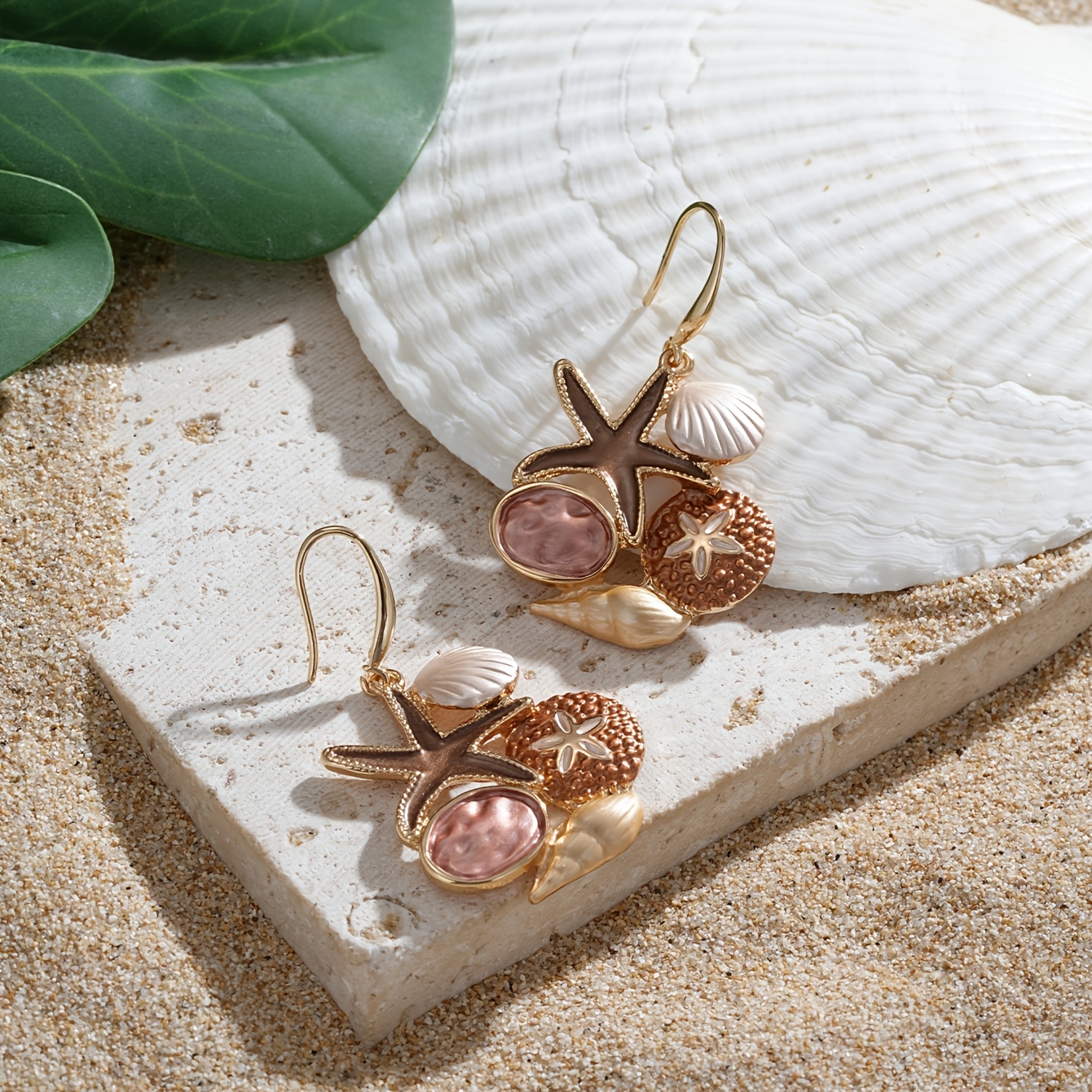 Ocean Themed Jewelry Set with Starfish Necklace and Earrings