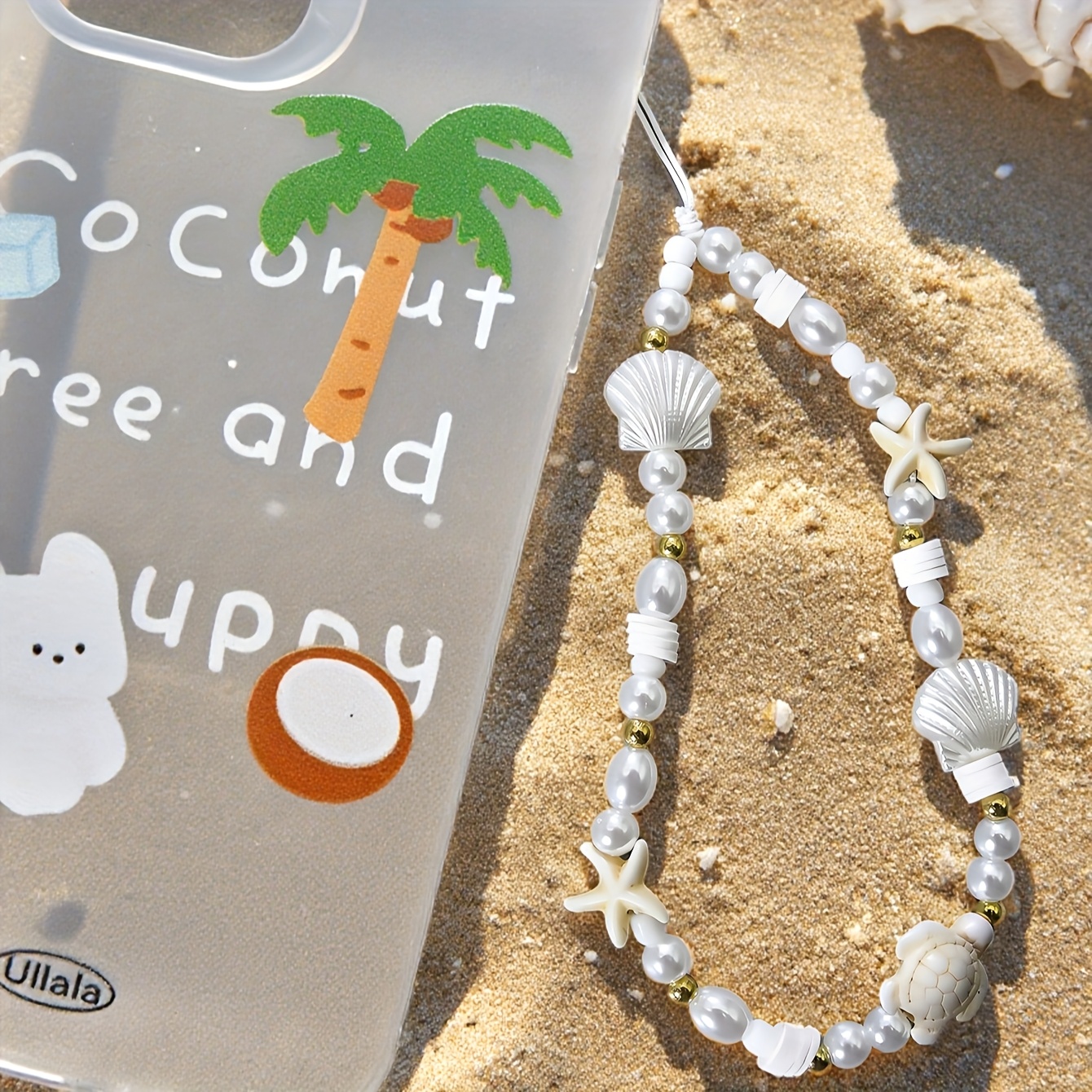 Image of Fashionable Shell Woven Phone Lanyard Beach Series Starfish Turtle Beads Mobile Phone Lanyard Camera Pendant
