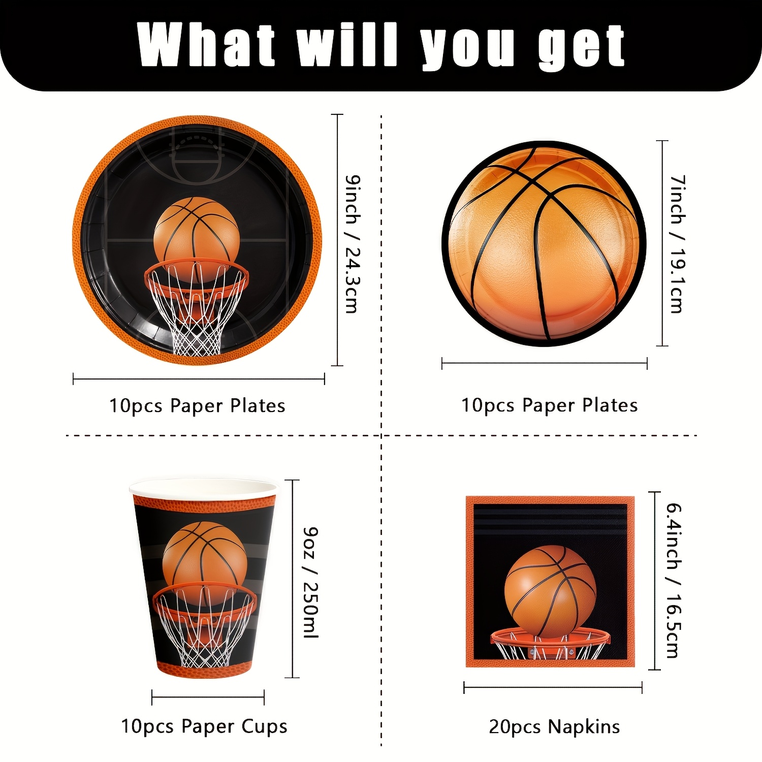 Image of 50pcs/80pcs Basketball Party Supplies Basketball Plates Napkins Tableware Set Sports Theme Party Decorations Basketball Table Decoration For Teenagers Basketball Supplies