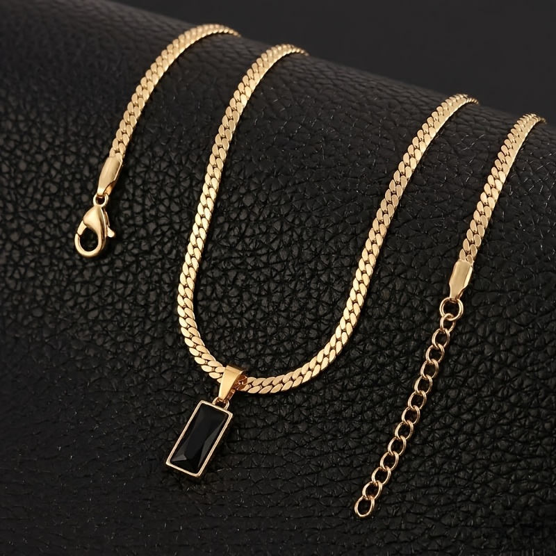TEMU 1pc Dark Style High-grade 316l 316l 316l 316l 316l Stainless Steel Rectangular Black 5a Zirconia Pendant Necklace, Minimalist Geometric Shape,