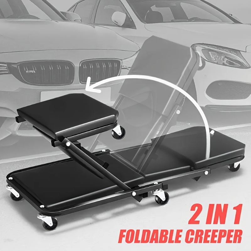 TEMU 36 Inch Portable 2-in-1 Folding Track, Used For Car Maintenance, Rolling Seat Z-shaped Folding Reclining Board, Used As A Sleeper Or Stool, With 6 Wheels, , Day Gift