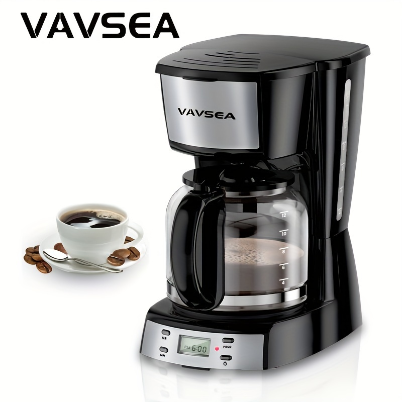 

Vavsea 12 Cup Programmable Coffee Maker, 900w Drip Coffeemaker With Glass Carafe, Auto Shut Off, For Home Black