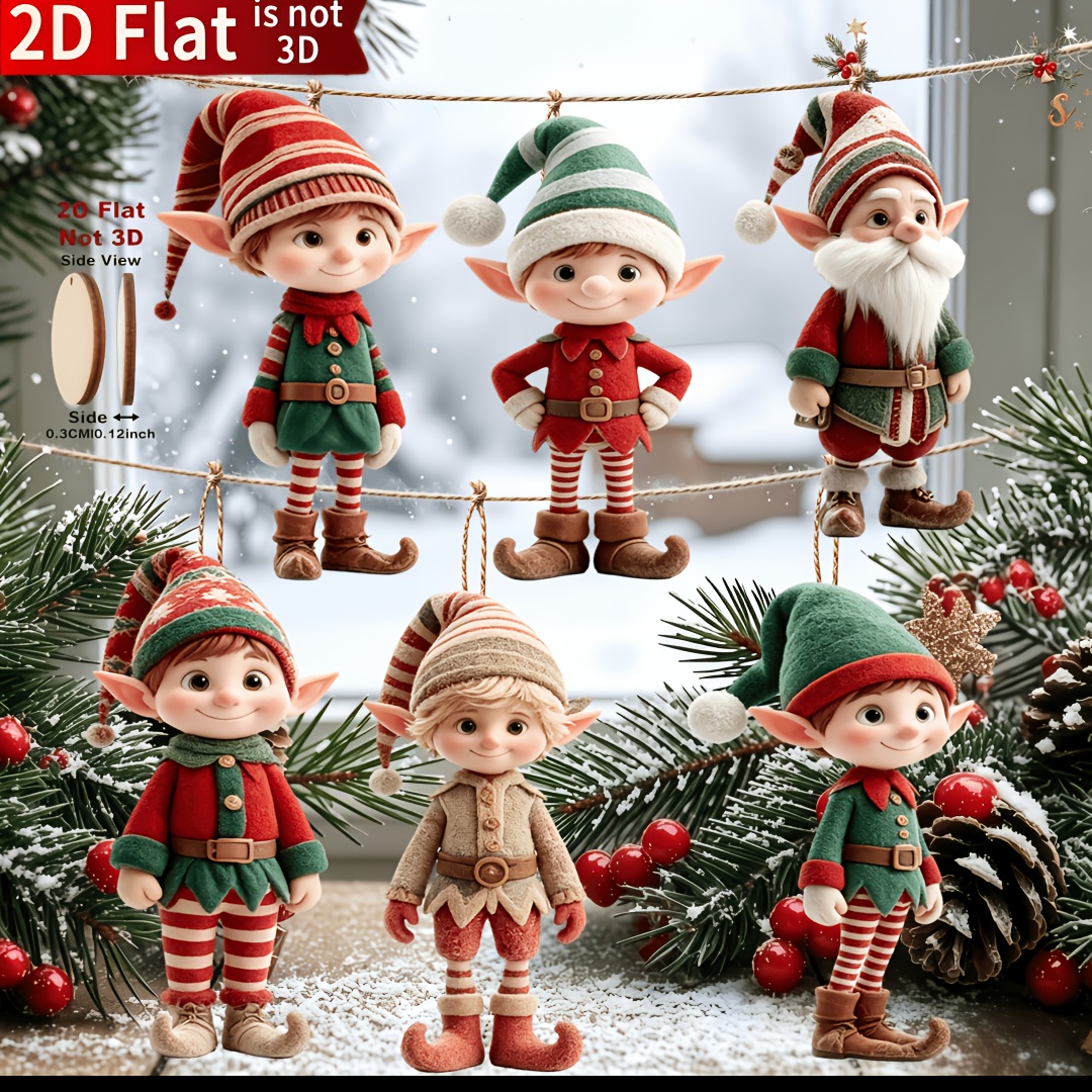 TEMU 2D, Juego de 6 piezas de decoración navideña 2D con hermoso de para colgar, muy adecuado para árboles, ventanas y decoración de fiestas,