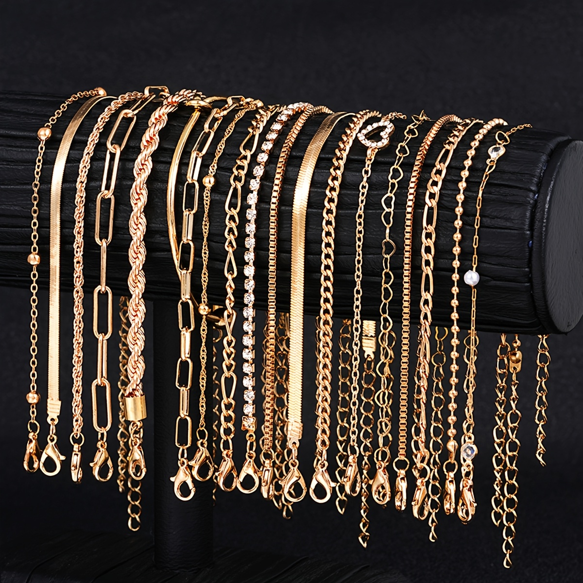 TEMU 19pcs Women's Fashion Bracelet And Bangle Set, Simple And , Alloy With Inlay, Versatile For Daily And Holiday Wear, Jewelry Collection