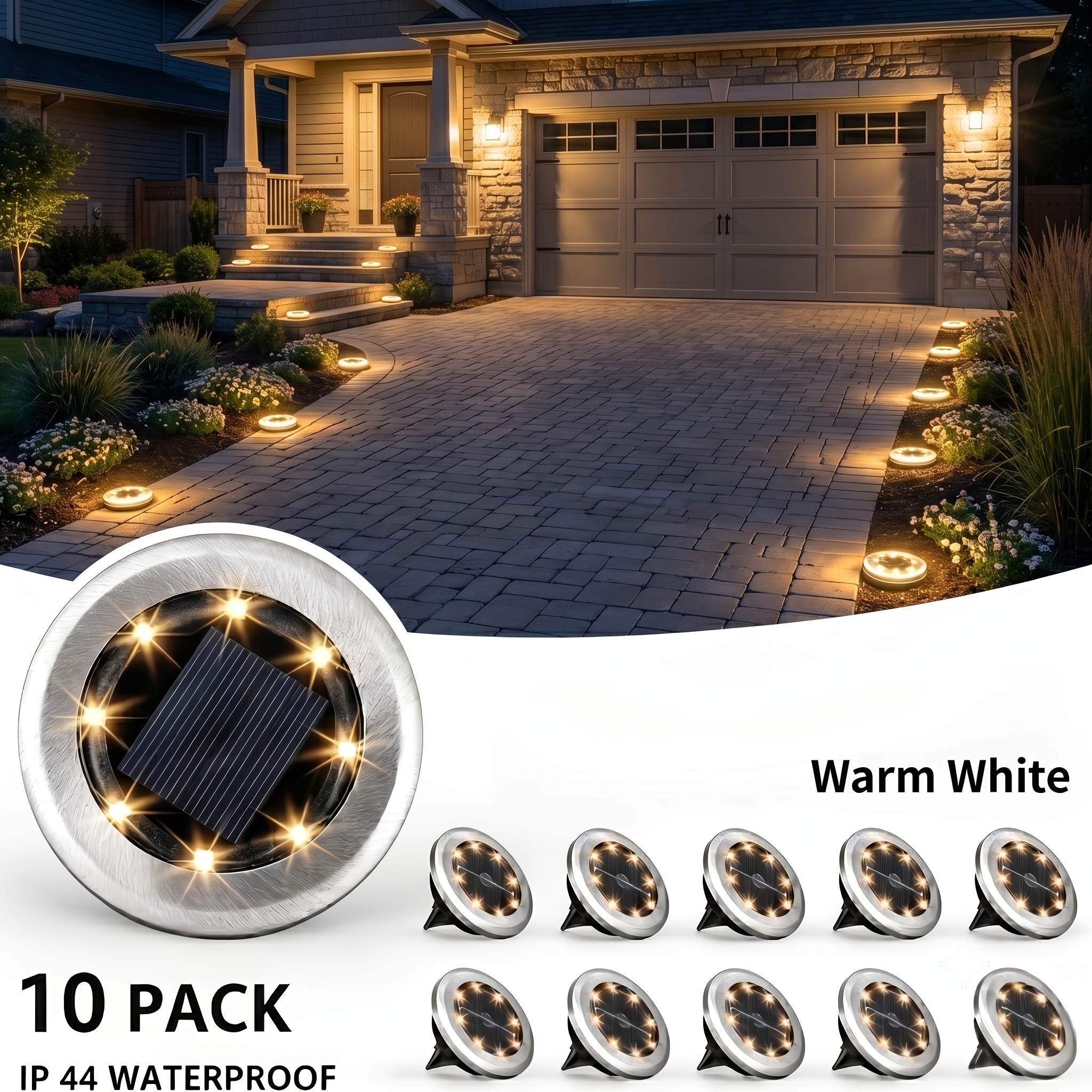 TEMU Solar Ground Lights Outdoor, Ip44 Buried In-ground Recessed Light, 8 Led Garden Outdoor Solar Ground Lights, Auto Dusk To Dawn, Light Sensor