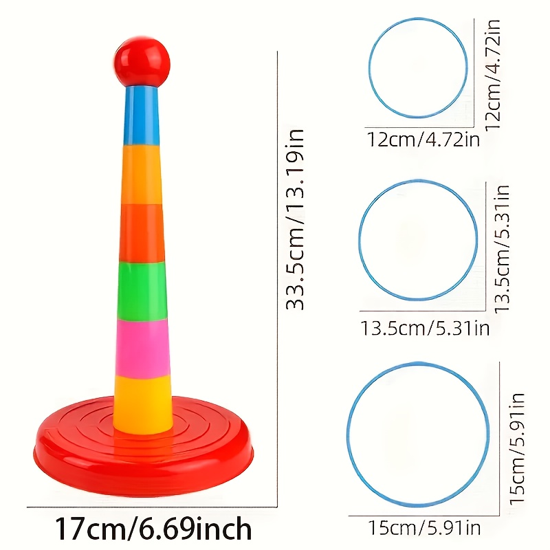 [Set of Colorful Ring Toss Game] (Random Color) Colorful Plastic Sport Ring Toss Game Set Party Outdoor Puzzle Hoop Kindergarten Competition Game Stall Halloween Christmas Gift(Nine circles + one tower)