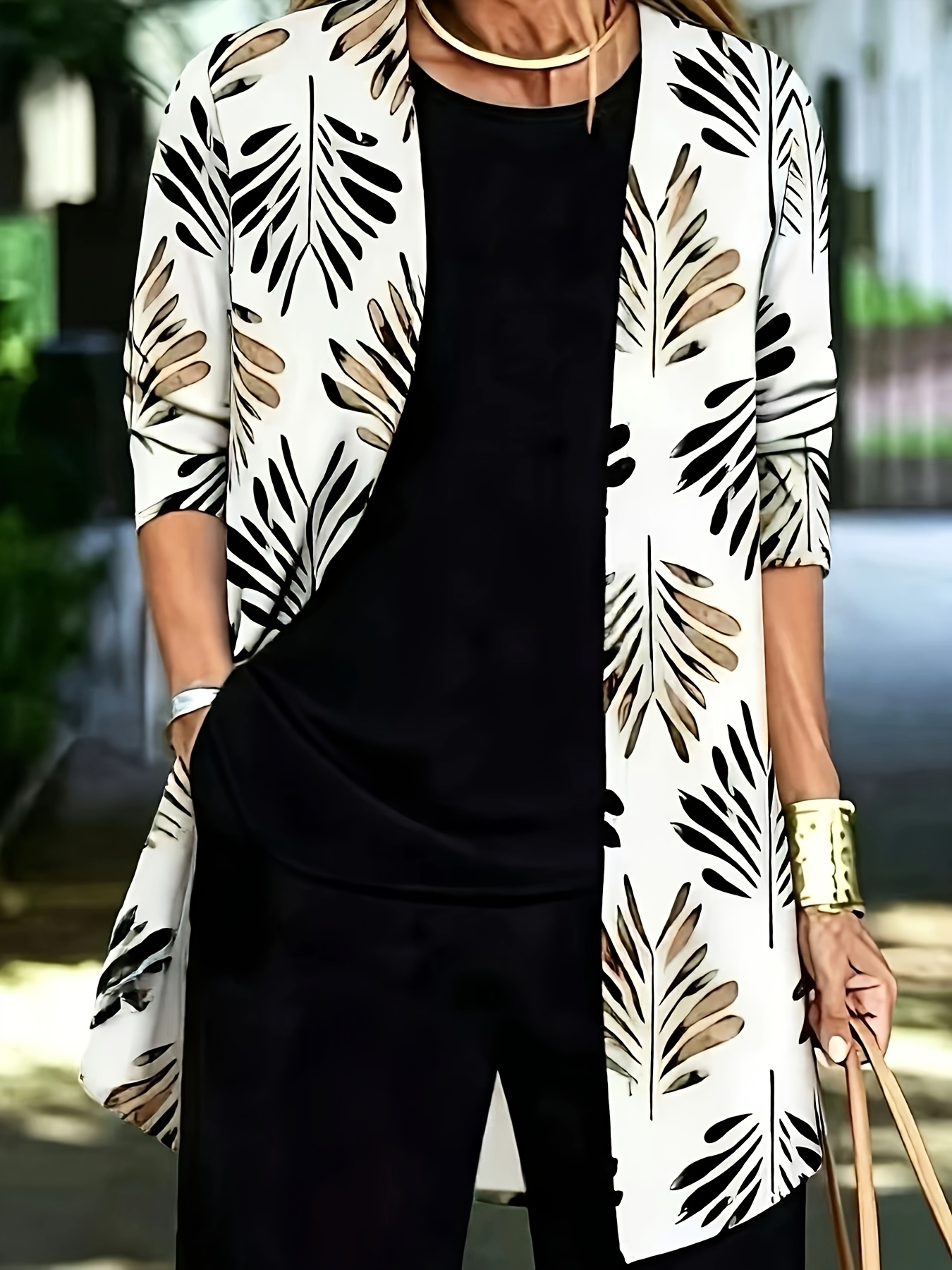 item picture plus size womens casual 3pcs set comfortable solid vest printed long sleeve cardigan and loose casual trousers fashionable casual wear