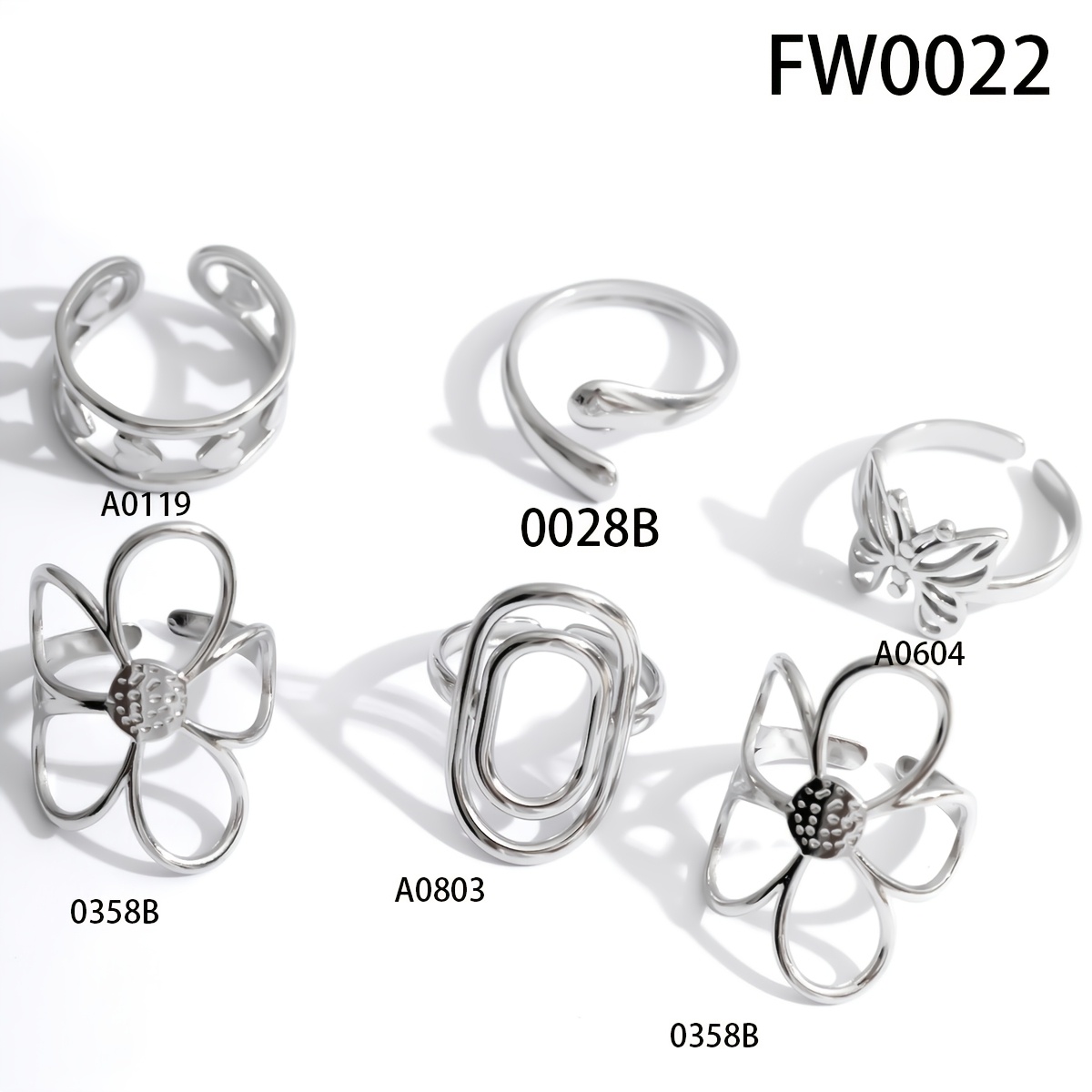 TEMU Set di 6 anelli aperti in acciaio inossidabile argentato, stile minimalista e freddo, da donna, con motivo , e geometrico, anelli cavi qualit�,