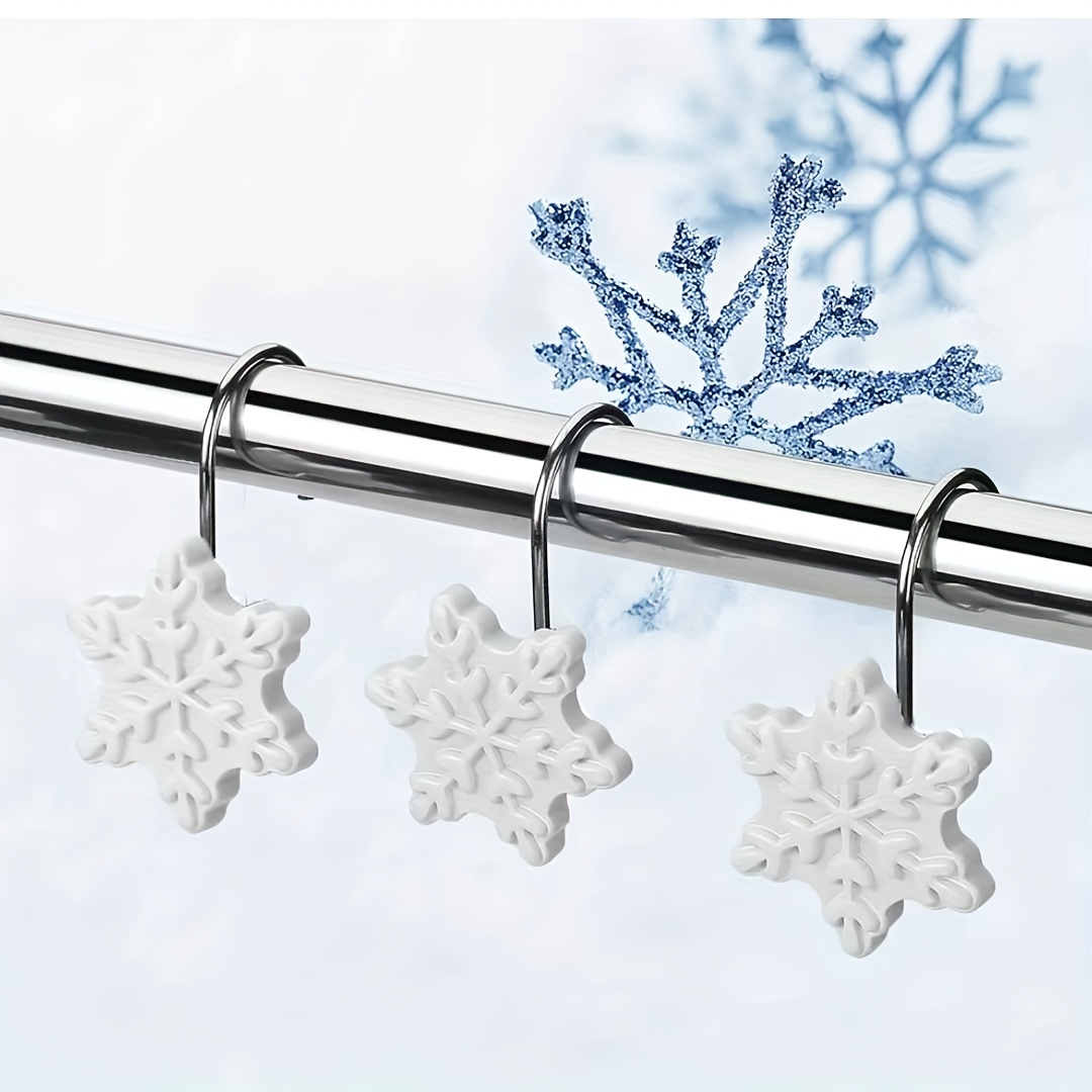 

12pcs Stainless Steel Shower Curtain Hooks - Christmas Snowflake Design, Decorative Bathroom Accessories For Winter &