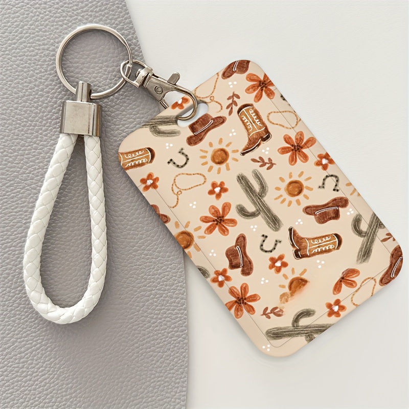 TEMU 2d Western Style Pattern Id Card Holder And Lanyard,plastic Card Protection Case.for Doctors, Nurses, Student Office Employees Id Card Bank Card