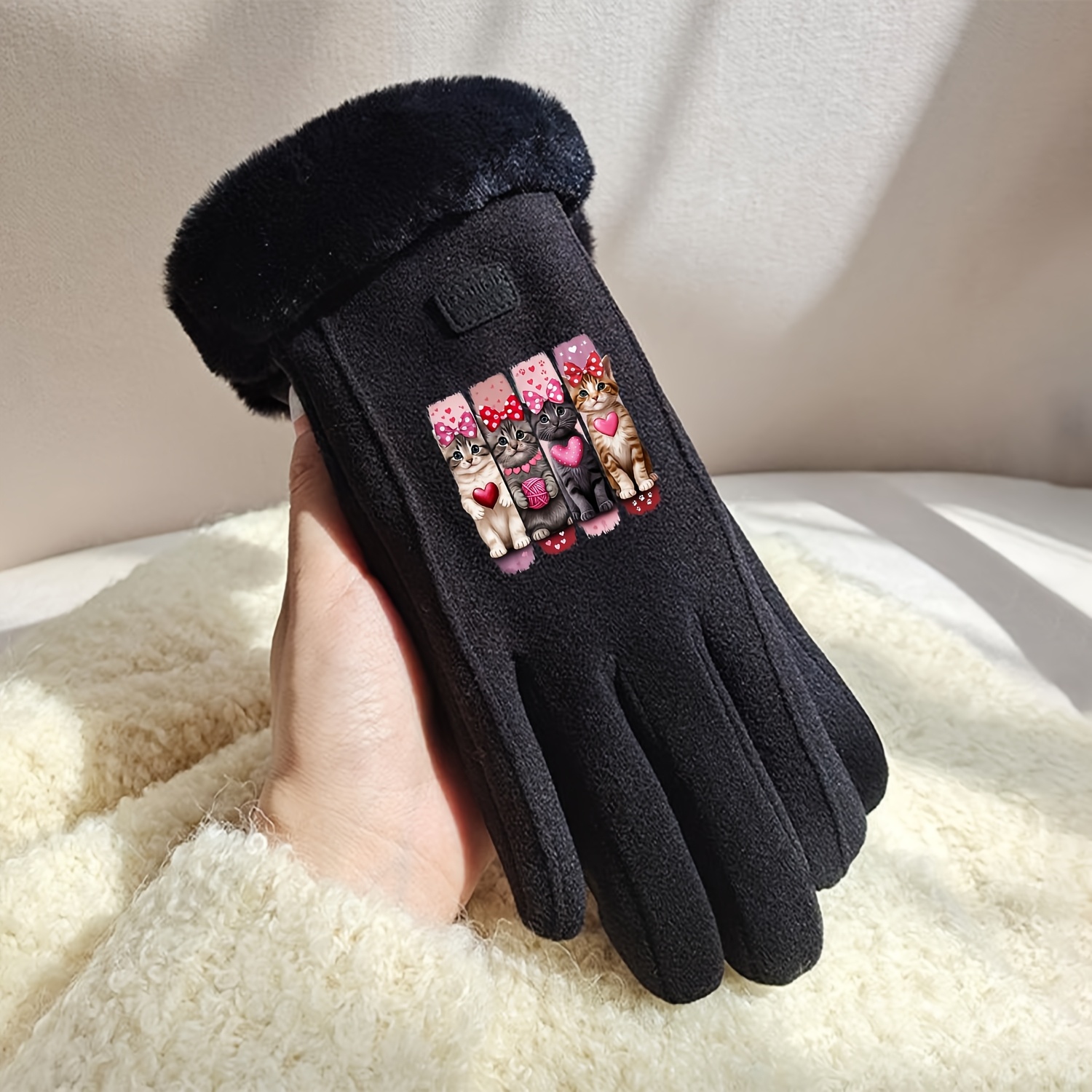 Women's German Fingerless Gloves with Cat Theme