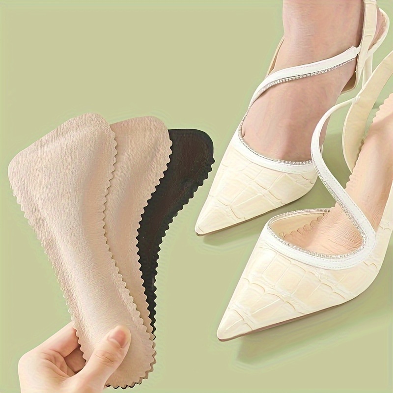 [Popular Choice] 1 Pair Anti-Slip Faux Leather Insoles for High Heels and Sandals, Self-Adhesive, Breathable, Sweat-Absorbent, Comfortable - Black