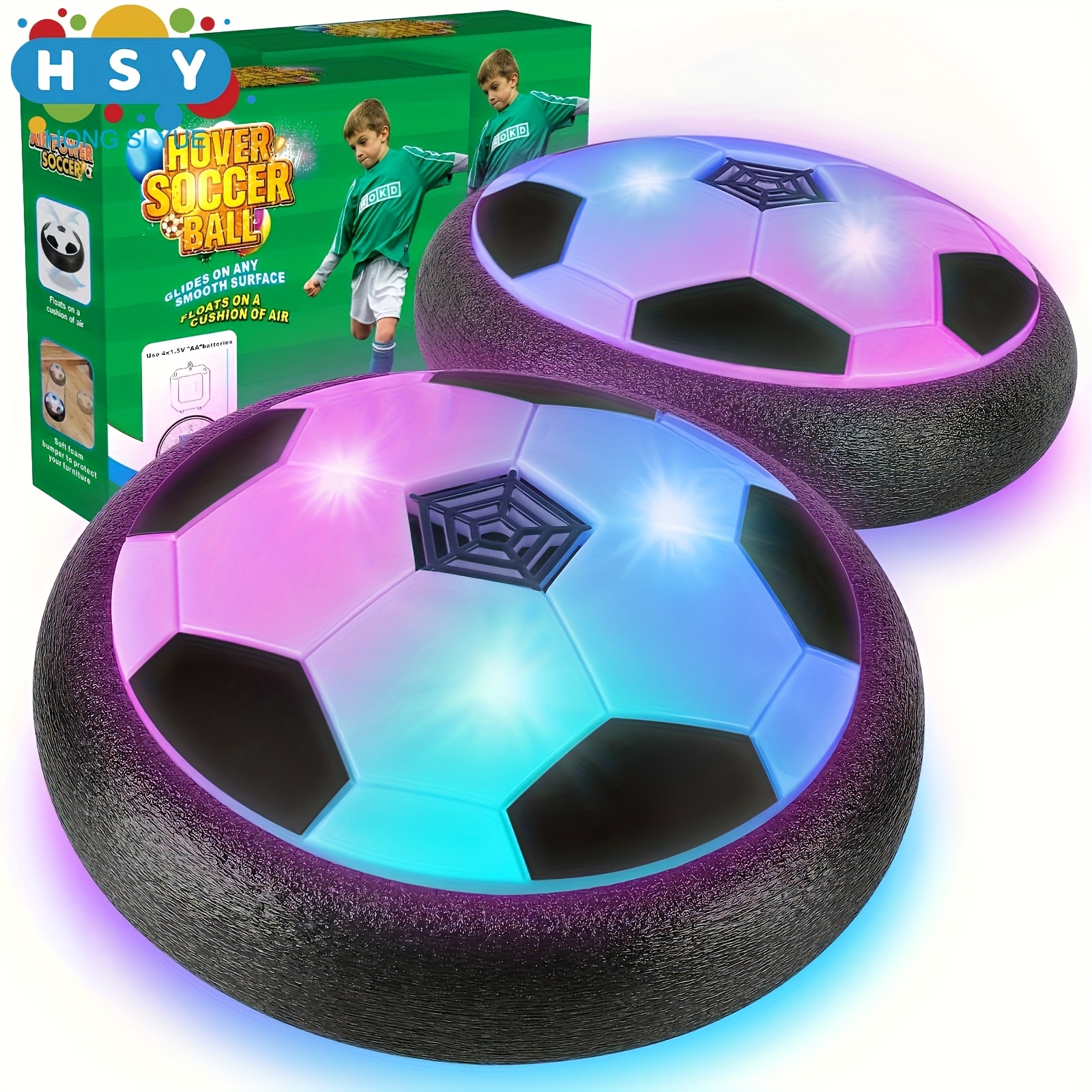 LED Lit Air Floating Soccer Ball with Foam Bumper Perfect Indoor Game for 4 12 Ideal Gift for Boys Girls Ages 3 9 on Christmas Halloween Birthdays Black Friday Toy Gift