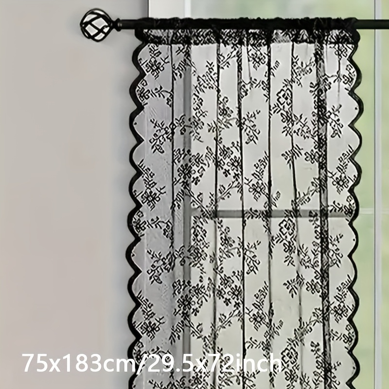 TEMU 1pc Of Floral Embroidery Printed Layered Privacy Curtain, Semi Transparent Pole Bag With Retro Flower Patterns, Suitable For Small Windows,