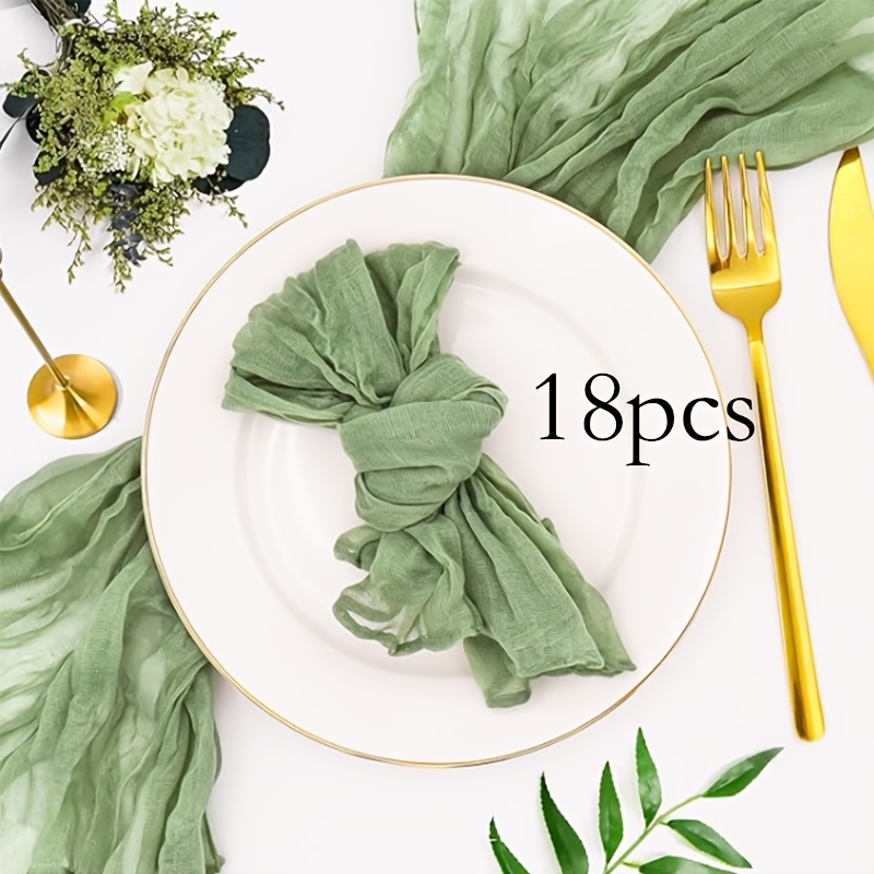Image of 6/12/18pcs Of Country-style Cloth Napkins, Measuring 17.7"x17.7", In Light Green Cheese Linen, Suitable For Baby Baths, Weddings, 's Day, Easter, And Table Decoration