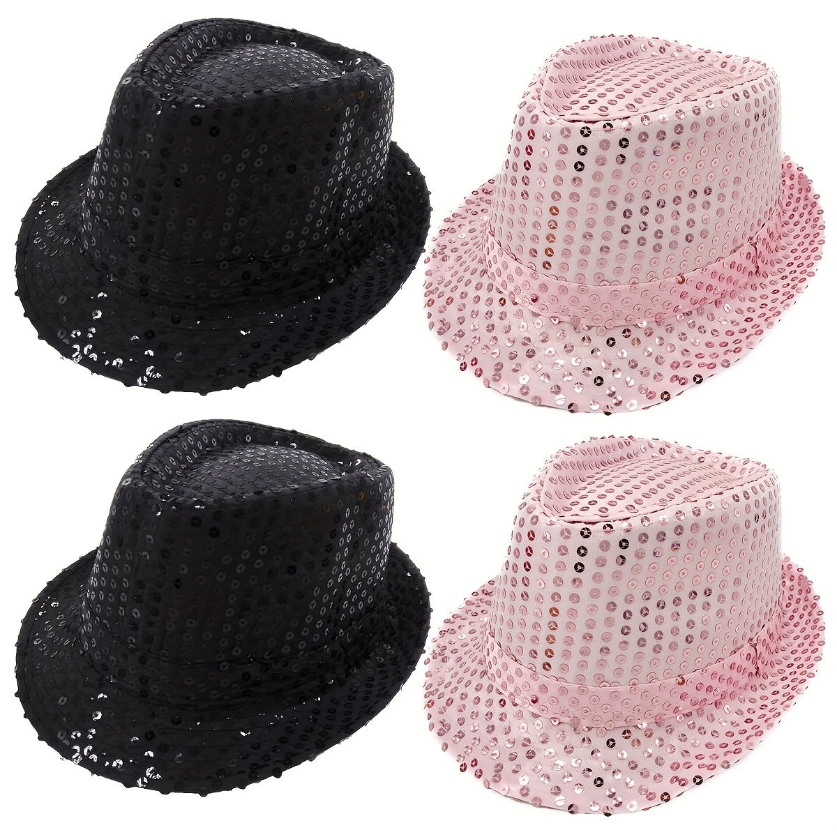 4pcs 70s disco sequin fedora hats retro glitter dome - Temu  display picture 2