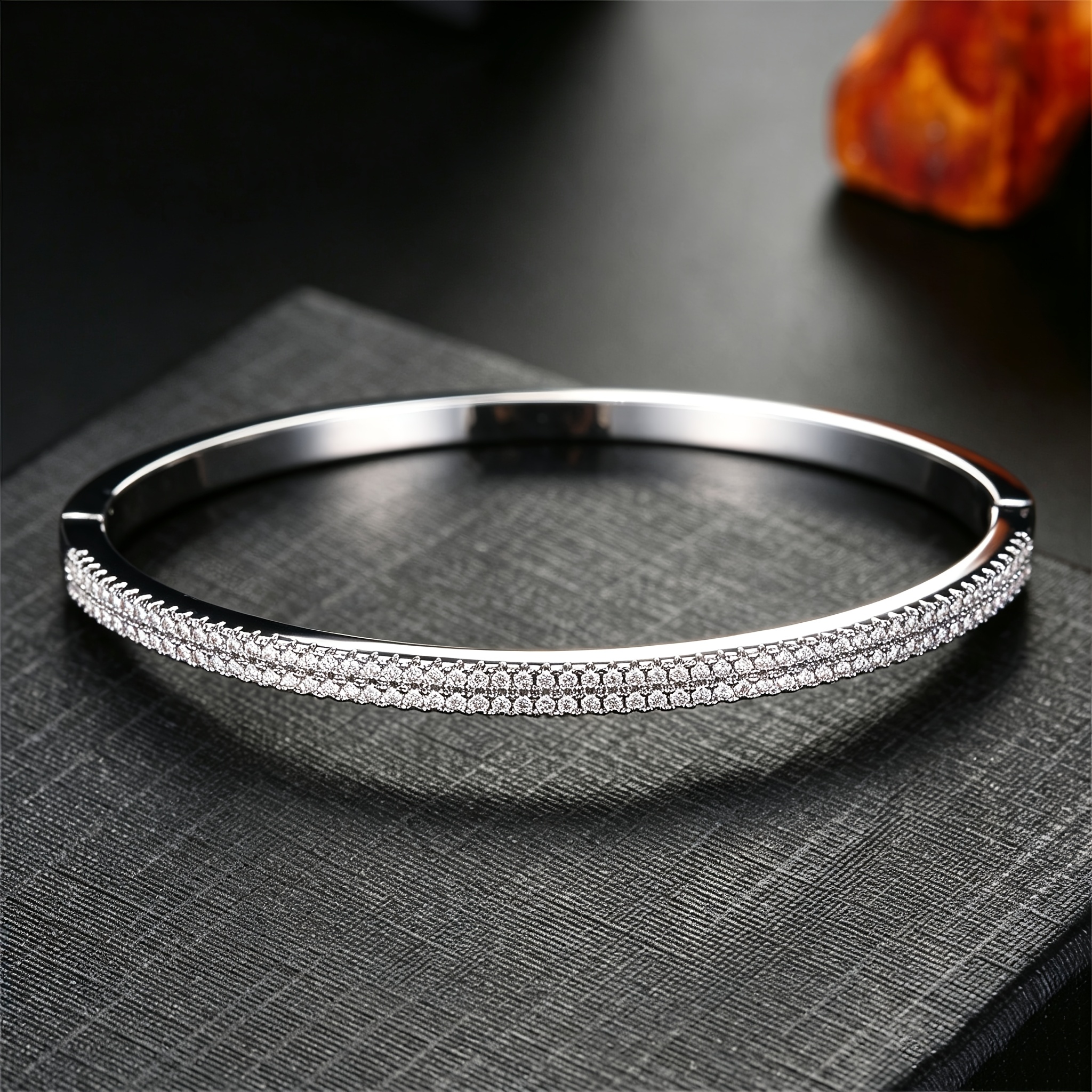Women's Double-Row Tight-Setting Bangle Bracelet, Stackable Style