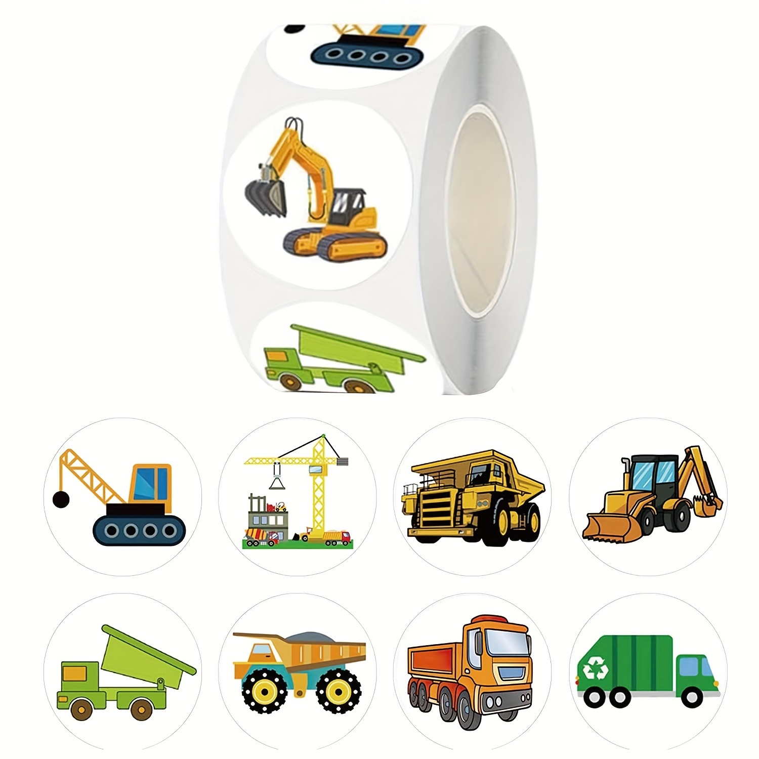 

500-piece Roll Of Construction Vehicle Stickers – Paper Material, Excavator, , , Digger Decal Labels For , Gifts, And Stationery Supplies