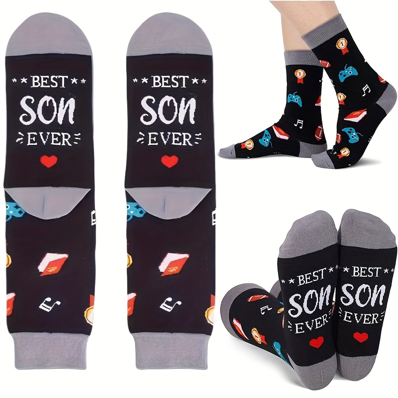 Image of 1 Pair Best Son Mid-calf Socks | Bamboo Fiber, Viscose, Nylon, Elastane, Knit Fabric, Alphabet Pattern, Hand Wash Only, Suitable For Male Teenagers