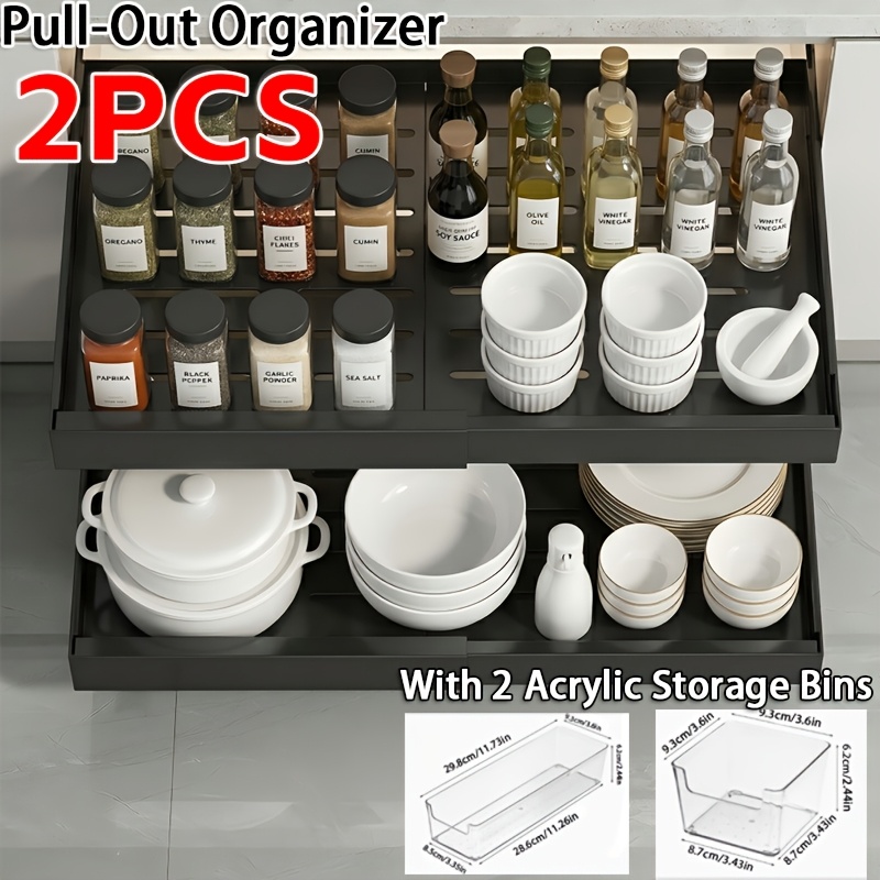 1 Pack Heavy Duty Slide-out Cabinet Organizer - Expandable 32.0cm-52.32cm Width, 43, 18cm Deep, Dual-mount Adhesive/drill, Storage For Kitchen, Bathroom, Garage Drawers, Kitchen Cabinets