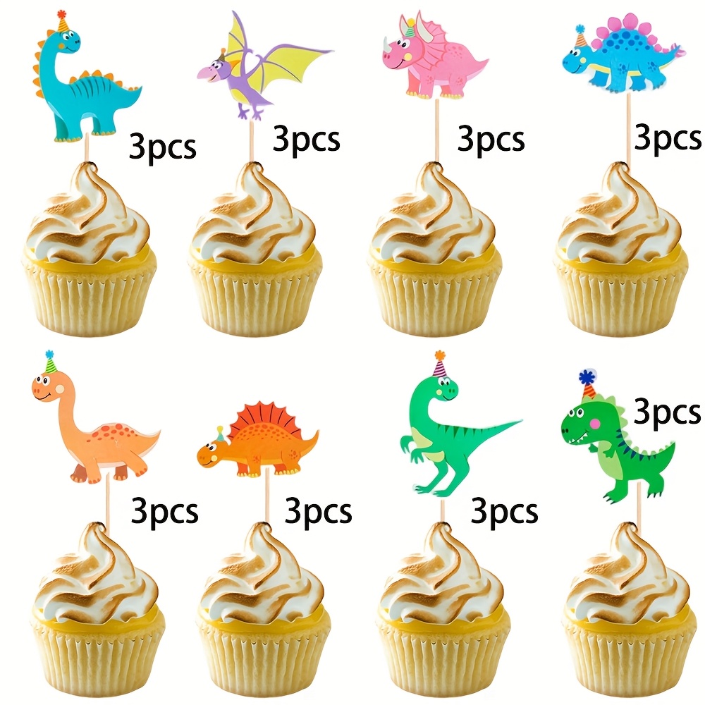 16pcs/24pcs Dinosaur Cupcake Toppers Dinosaur Cupcake Picks Forbirthday Dinosaur Theme Party Cake Decorations Supplies