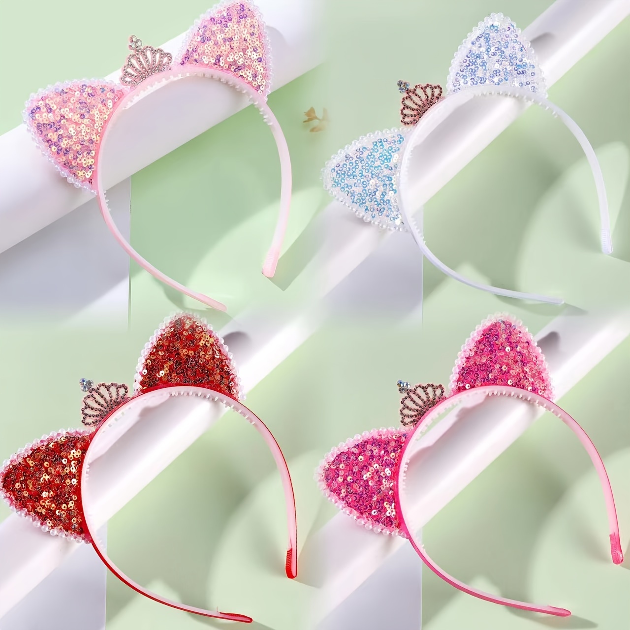 

' Pearl & Crown Headband - Cute Ears Design For Parties & Casual Attire, White