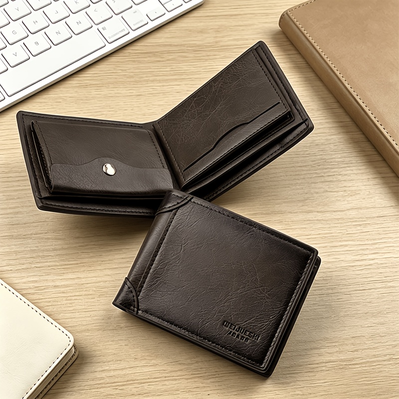 TEMU Men's Bifold Anti-theft Wallet, Minimalist Short Wallet With Coin Purse, In Black/dark Brown/light Brown, Valentine's Day Gift For Him,